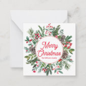 Vrolijk Kerstmis Winter Groen Rood Script Vakantie Notitiekaartje (Voorkant)