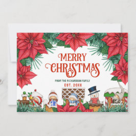 Vrolijk Kerstmis Winter Poinsettia Rode aangepaste Feestdagenkaart