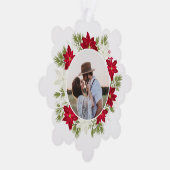 Vrolijk Kerstmis Winter Rode Poinsettia krans Ornament Kaart (Rechts)