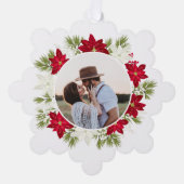 Vrolijk Kerstmis Winter Rode Poinsettia krans Ornament Kaart (Voorkant)