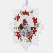 Vrolijk Kerstmis Winter Rode Poinsettia krans Ornament Kaart (Links)