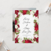 Vrolijk Kerstmis Winter Rood Bold Poinsettia Foto Kaart (Voorkant / Achterkant in situ)