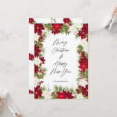 Vrolijk Kerstmis Winter Rood Bold Poinsettia Wit Kaart (Voorkant / Achterkant in situ)