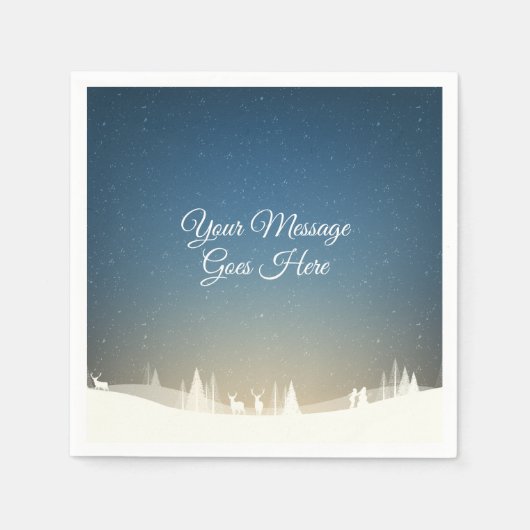 Vrolijk Kerstmis Winter Sneeuw Scene Gepersonalise Servet (Voorkant)