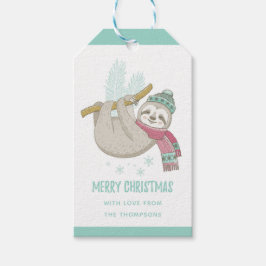 Vrolijk Kerstmis Winter Vakantie Sloth gepersonali Cadeaulabel