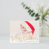 Vrolijk Kerstmis wit belettering foto briefkaart (Staand voorkant)