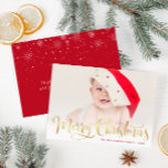Vrolijk Kerstmis wit belettering foto briefkaart<br><div class="desc">Een feestelijk ontwerp met leuke baby foto en witte belettering overlay. De tekst en het bericht kunnen worden gepersonaliseerd.</div>