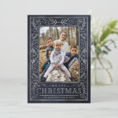 Vrolijk Kerstmis Wit Blauw & Foto Feestdagenkaart (Staand voorkant)