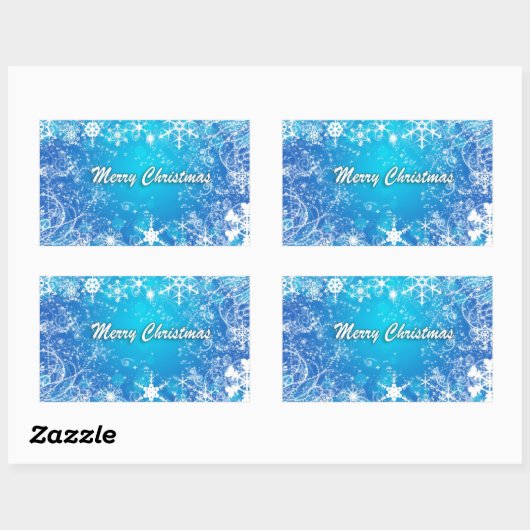 Vrolijk Kerstmis wit blauw Rechthoekige Sticker (Vel)