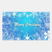 Vrolijk Kerstmis wit blauw Rechthoekige Sticker (Voorkant)