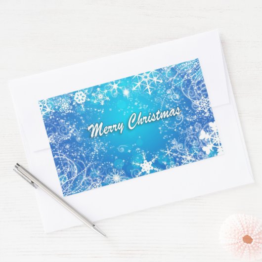Vrolijk Kerstmis wit blauw Rechthoekige Sticker (Envelop)