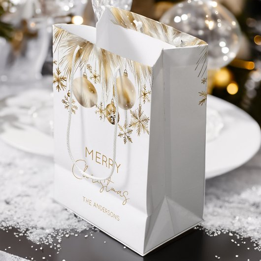 Vrolijk Kerstmis wit goud boho bubbels Medium Cadeauzakje