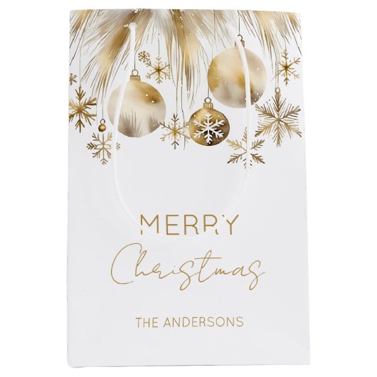 Vrolijk Kerstmis wit goud boho bubbels Medium Cadeauzakje (Voorkant)