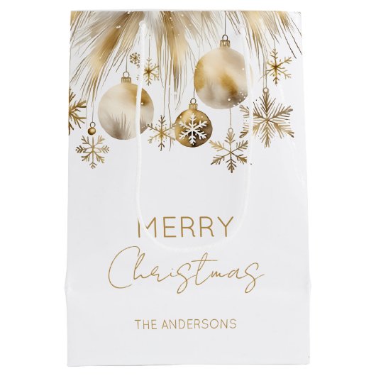 Vrolijk Kerstmis wit goud boho bubbels Medium Cadeauzakje (Achterkant)