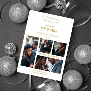 Vrolijk Kerstmis Wit & Goud Eenvoudig 4 Multi Foto Feestdagenkaart