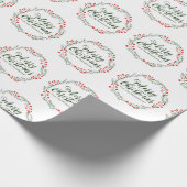 Vrolijk Kerstmis wit groen script krans op maat Cadeaupapier (Hoek)