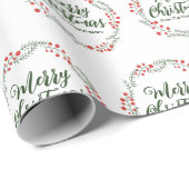 Vrolijk Kerstmis wit groen script krans op maat Cadeaupapier (Rol Hoek)