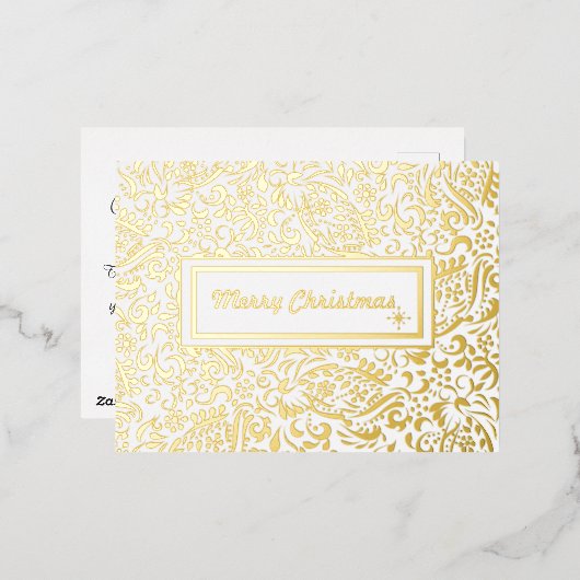Vrolijk Kerstmis Wit Personalized.Gold. Folie Feestdagen Briefkaart (Voorkant / Achterkant)