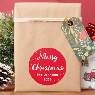 Vrolijk Kerstmis Wit Rood Eenvoudig Ronde Sticker