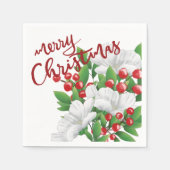 Vrolijk Kerstmis Wit Rood Groen Waterverf Bloemen Servet (Voorkant)