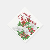 Vrolijk Kerstmis Wit Rood Groen Waterverf Bloemen Servet (Hoek)