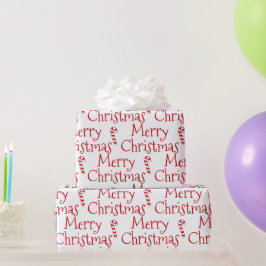 Vrolijk Kerstmis wit rood snoepriet schattig moder Cadeaupapier