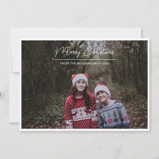 Vrolijk Kerstmis Wit Script Overlay Rand Foto Feestdagenkaart (Voorkant)