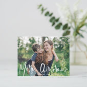 Vrolijk Kerstmis Wit Script | Vakantie foto Feestdagenkaart (Staand voorkant)