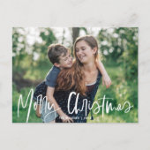 Vrolijk Kerstmis Wit Script | Vakantie foto Feestdagenkaart (Voorkant)