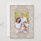 Vrolijk Kerstmis Wit Winter Groen Foto Feestdagenkaart (Voorkant)