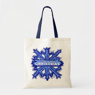 Vrolijk Kerstmis witte blauwe sneeuwvlok herbruikb Tote Bag