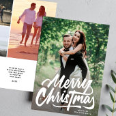 Vrolijk Kerstmis Witte Hand geschreven fotocollage Feestdagenkaart