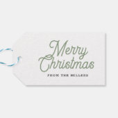 VROLIJK KERSTMIS WITTE TYPOGRAFIE OP SAGE-GREEN CADEAULABEL (Achterkant Horizontaal)