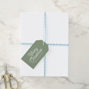 VROLIJK KERSTMIS WITTE TYPOGRAFIE OP SAGE-GREEN CADEAULABEL
