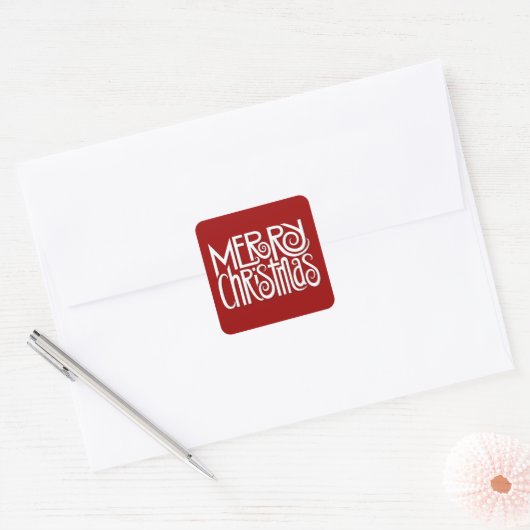 Vrolijk Kerstmis witte Vierkante Sticker (Envelop)