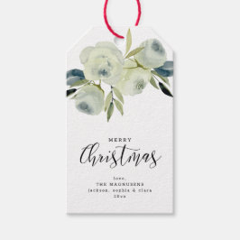 Vrolijk Kerstmis Witte Waterverf Bloemen Custom Cadeaulabel