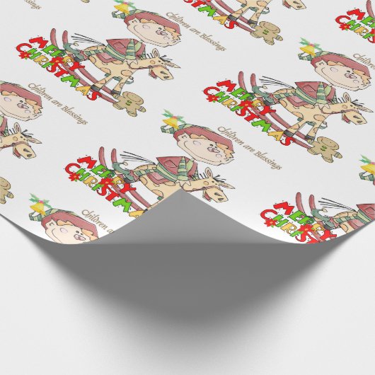 Vrolijk Kerstmis Wrapping Papier Kinderen Zegening (Hoek)