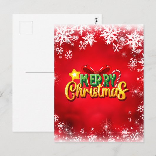 Vrolijk Kerstmis Xmas Rood Groen Goud Vakantie Lie Briefkaart (Voorkant / Achterkant)