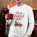 Vrolijk Kerstmis Y'all  Truck Wit Rood T-shirt<br><div class="desc">Merry Christmas Y'all - Waterverf  rode truck met kerstboom Mannen</div>