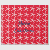 Vrolijk Kerstmis Zeester Nautisch Rood Wit Blauw Cadeaupapier (Vlak)
