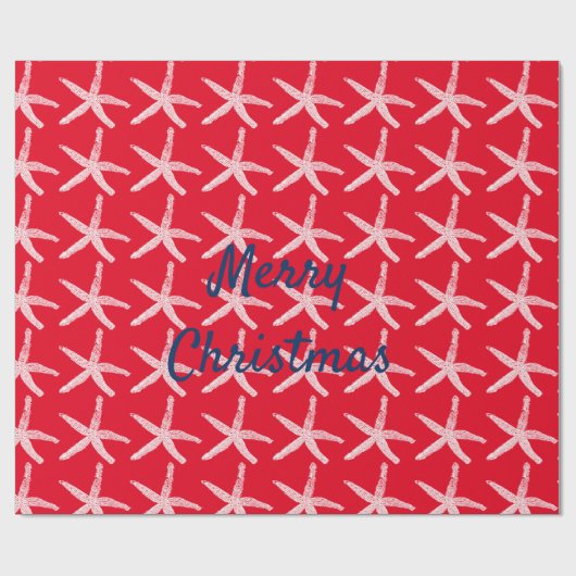 Vrolijk Kerstmis Zeester Nautisch Rood Wit Blauw Cadeaupapier (Vlak)