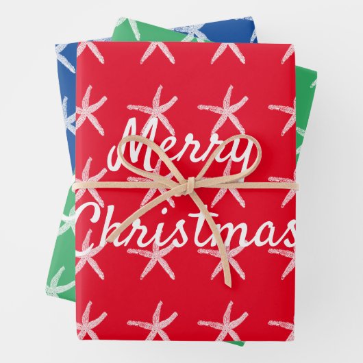 Vrolijk Kerstmis Zeester Nautische Custom Rood Gro Inpakpapier Vel (In situ)