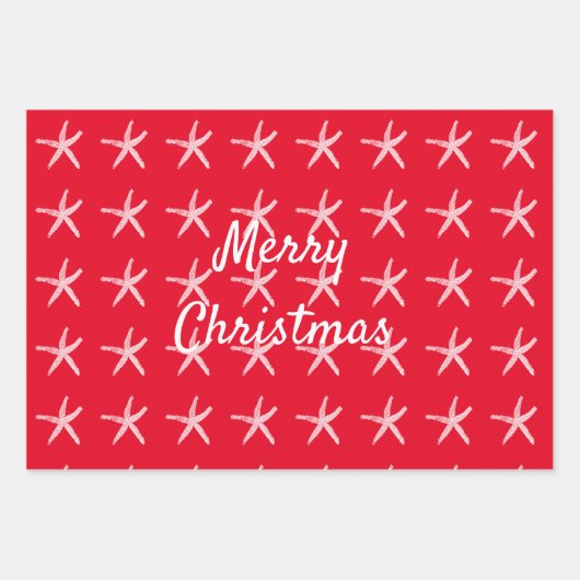 Vrolijk Kerstmis Zeester Nautische Custom Rood Gro Inpakpapier Vel (Voorkant)
