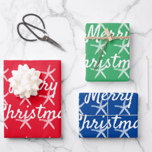 Vrolijk Kerstmis Zeester Nautische Custom Rood Gro Inpakpapier Vel