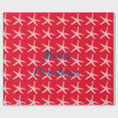 Vrolijk Kerstmis Zeester Rood Wit Blauw Nautisch Cadeaupapier (Vlak)
