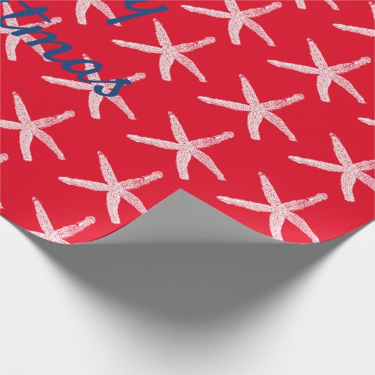 Vrolijk Kerstmis Zeester Rood Wit Blauw Nautisch Cadeaupapier (Hoek)