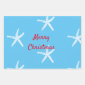 Vrolijk Kerstmis Zeesterren Patroon Blauwgroen Gro Inpakpapier Vel (Voorkant 3)