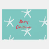 Vrolijk Kerstmis Zeesterren Patroon Blauwgroen Gro Inpakpapier Vel (Voorkant)
