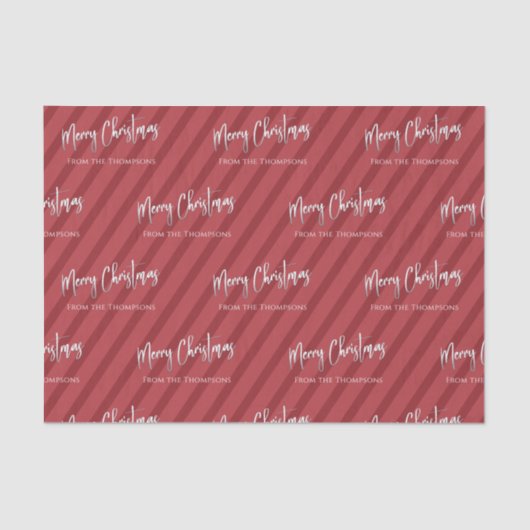 Vrolijk Kerstmis Zilveren Kalligrafie Script Rood Tissuepapier (Voorkant)