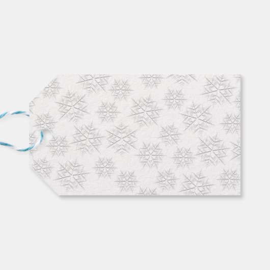 Vrolijk Kerstmis Zilveren Kalligrafie Sneeuwvlokke Cadeaulabel (Achterkant Horizontaal)